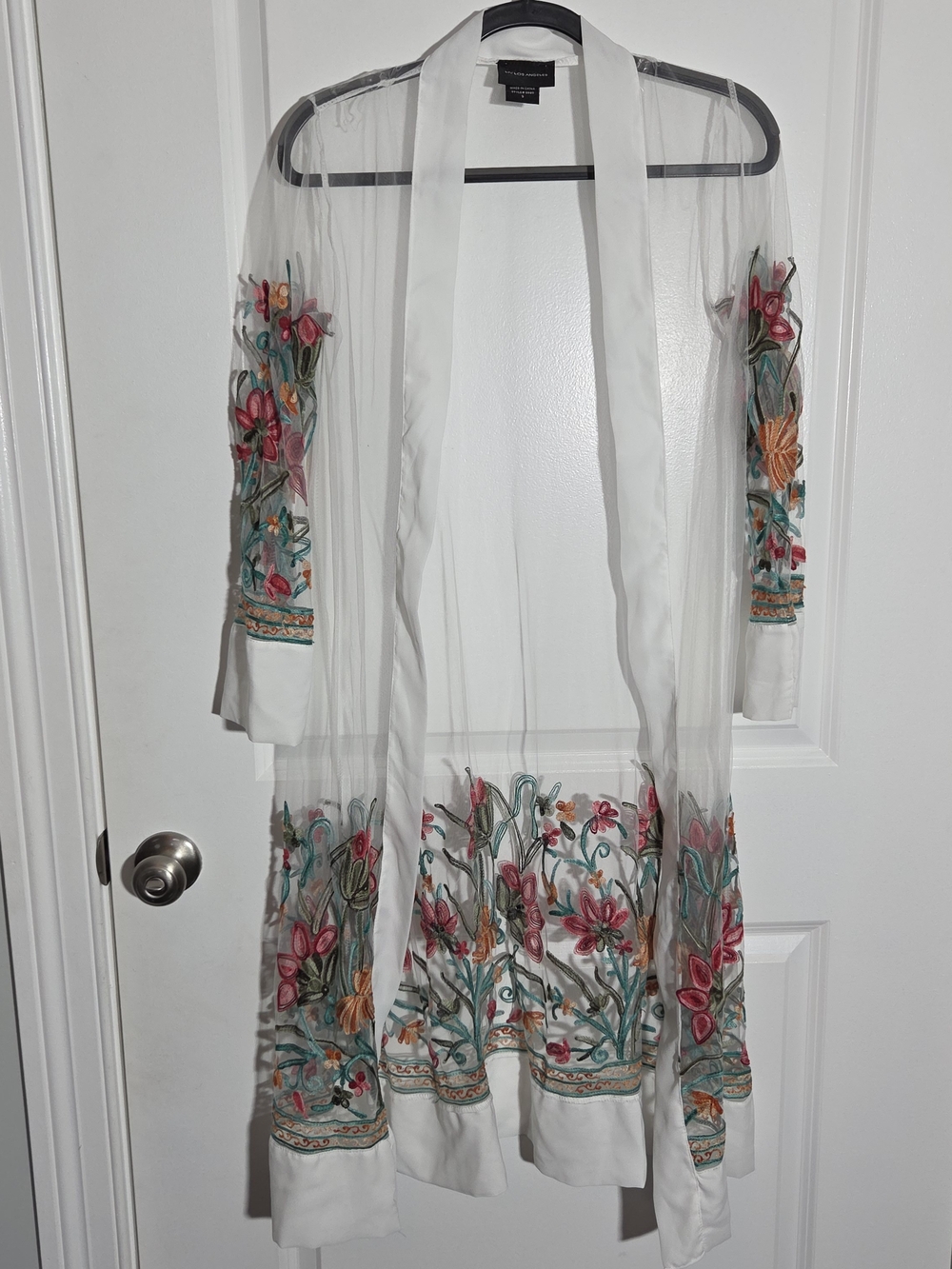 Liv Los Angeles Women's Sheer Floral Embroidery Kimon Size S